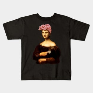 Lady Mona Lisa Drinking Coffee Kids T-Shirt